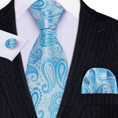 Light Blue Silk Tie, Pocket Square and Cufflinks Set tie sets    - Sophisticated Gentlemen