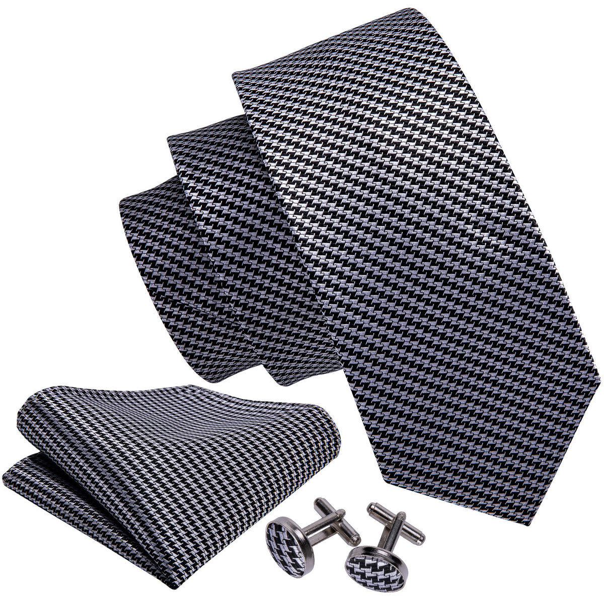 Classic Houndstooth Silk Tie, Pocket Square and Cufflinks Set tie sets    - Sophisticated Gentlemen