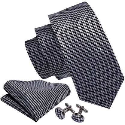 Classic Houndstooth Silk Tie, Pocket Square and Cufflinks Set tie sets    - Sophisticated Gentlemen