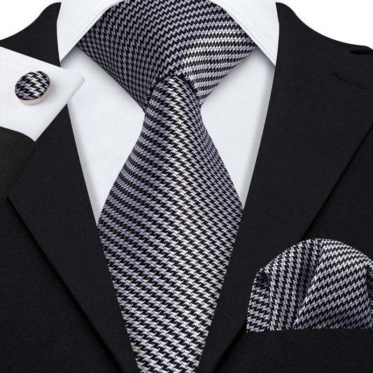 Classic Houndstooth Silk Tie, Pocket Square and Cufflinks Set tie sets    - Sophisticated Gentlemen