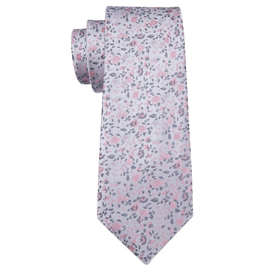 Pink White Floral Silk Tie, Pocket Square and Cufflinks Set tie sets    - Sophisticated Gentlemen