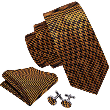 Golden Houndstooth Silk Tie, Pocket Square and Cufflinks Set tie sets    - Sophisticated Gentlemen