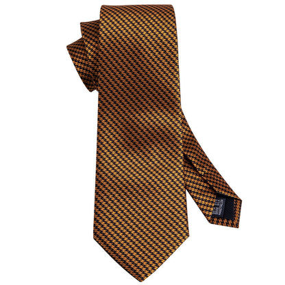 Golden Houndstooth Silk Tie, Pocket Square and Cufflinks Set tie sets    - Sophisticated Gentlemen