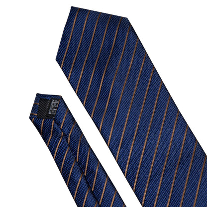 Deep Blue Gold Striped Silk Tie, Pocket Square and Cufflinks Set tie sets    - Sophisticated Gentlemen