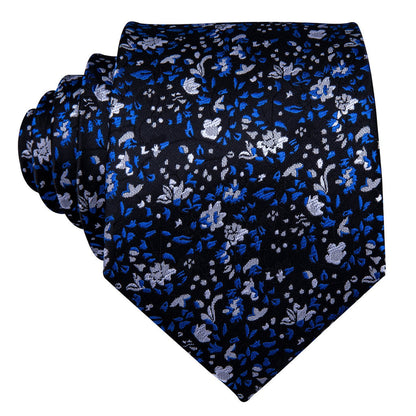 Navy Blue Floral Silk Tie, Pocket Square and Cufflinks Set tie sets    - Sophisticated Gentlemen