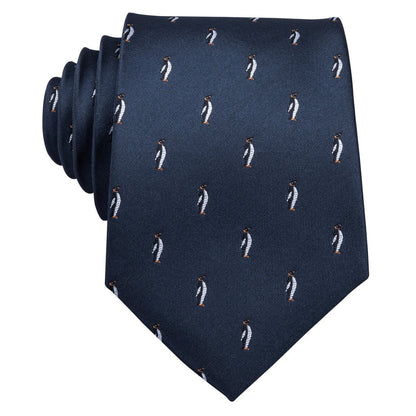 Blue Penguin Novelty Silk Tie, Pocket Square and Cufflinks Set tie sets    - Sophisticated Gentlemen