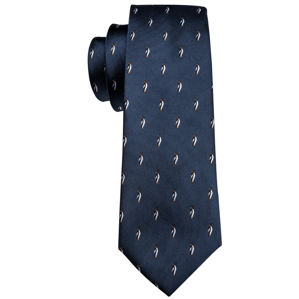 Blue Penguin Novelty Silk Tie, Pocket Square and Cufflinks Set tie sets    - Sophisticated Gentlemen