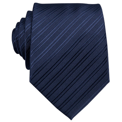 Navy Blue Striped Silk Tie, Pocket Square and Cufflinks Set tie sets    - Sophisticated Gentlemen