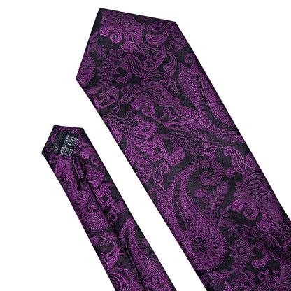 Black Purple Paisley Tie, Pocket Square and Cufflinks Set tie sets    - Sophisticated Gentlemen