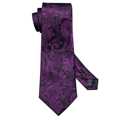 Black Purple Paisley Tie, Pocket Square and Cufflinks Set tie sets    - Sophisticated Gentlemen