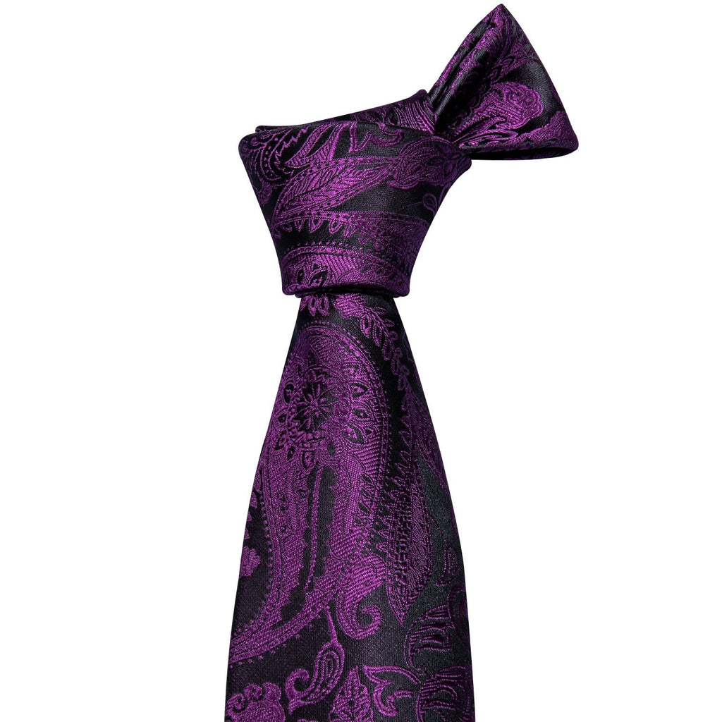 Black Purple Paisley Tie, Pocket Square and Cufflinks Set tie sets    - Sophisticated Gentlemen