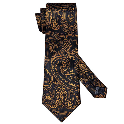 Black Golden Paisley Tie, Pocket Square and Cufflinks Set tie sets    - Sophisticated Gentlemen
