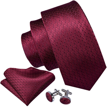 Burgundy Red Solid Tie, Pocket Square and Cufflinks Set tie sets    - Sophisticated Gentlemen