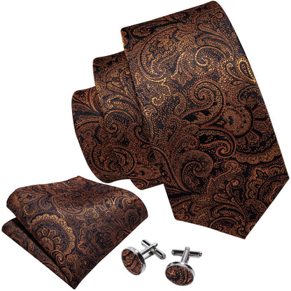 Orange Yellow Paisley Tie, Pocket Square and Cufflinks Set tie sets    - Sophisticated Gentlemen