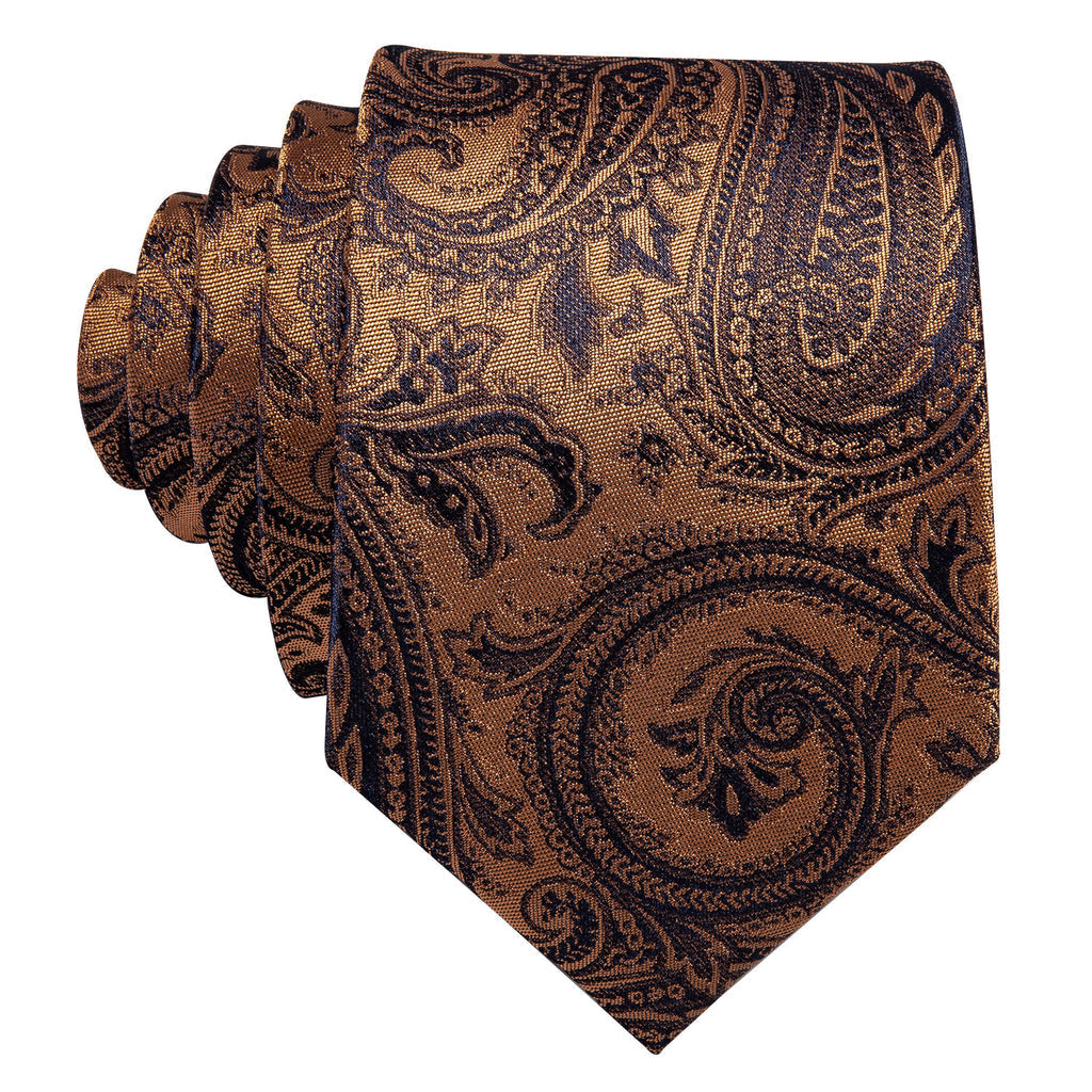 Brown Black Paisley Tie, Pocket Square and Cufflinks Set tie sets    - Sophisticated Gentlemen