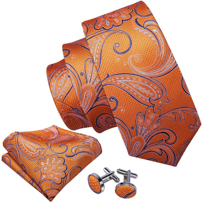 Orange Blue Paisley Tie, Pocket Square and Cufflinks Set tie sets    - Sophisticated Gentlemen