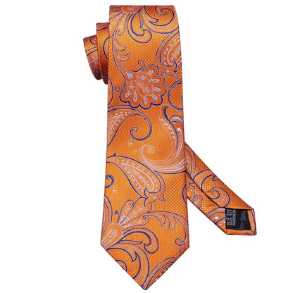 Orange Blue Paisley Tie, Pocket Square and Cufflinks Set tie sets    - Sophisticated Gentlemen