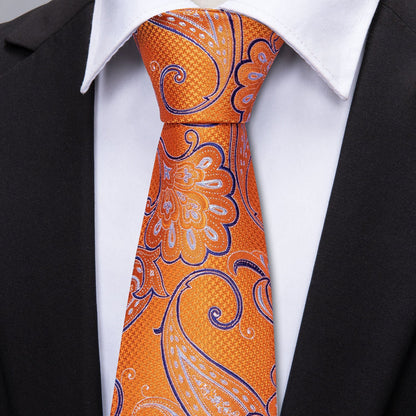 Orange Blue Paisley Tie, Pocket Square and Cufflinks Set tie sets    - Sophisticated Gentlemen
