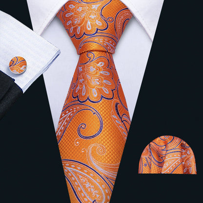 Orange Blue Paisley Tie, Pocket Square and Cufflinks Set tie sets    - Sophisticated Gentlemen