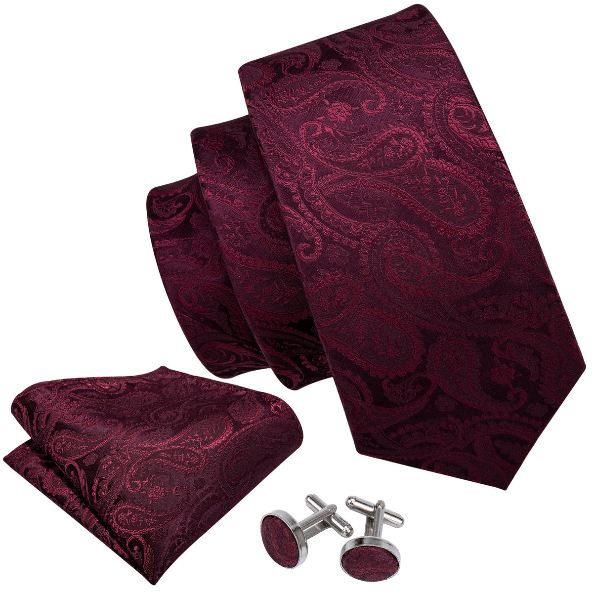 Wine Paisley Tie, Pocket Square and Cufflinks Set tie sets    - Sophisticated Gentlemen