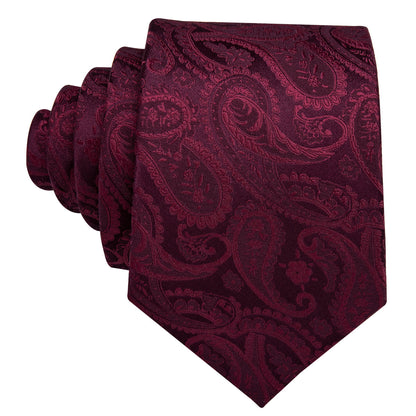 Wine Paisley Tie, Pocket Square and Cufflinks Set tie sets    - Sophisticated Gentlemen