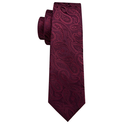 Wine Paisley Tie, Pocket Square and Cufflinks Set tie sets    - Sophisticated Gentlemen