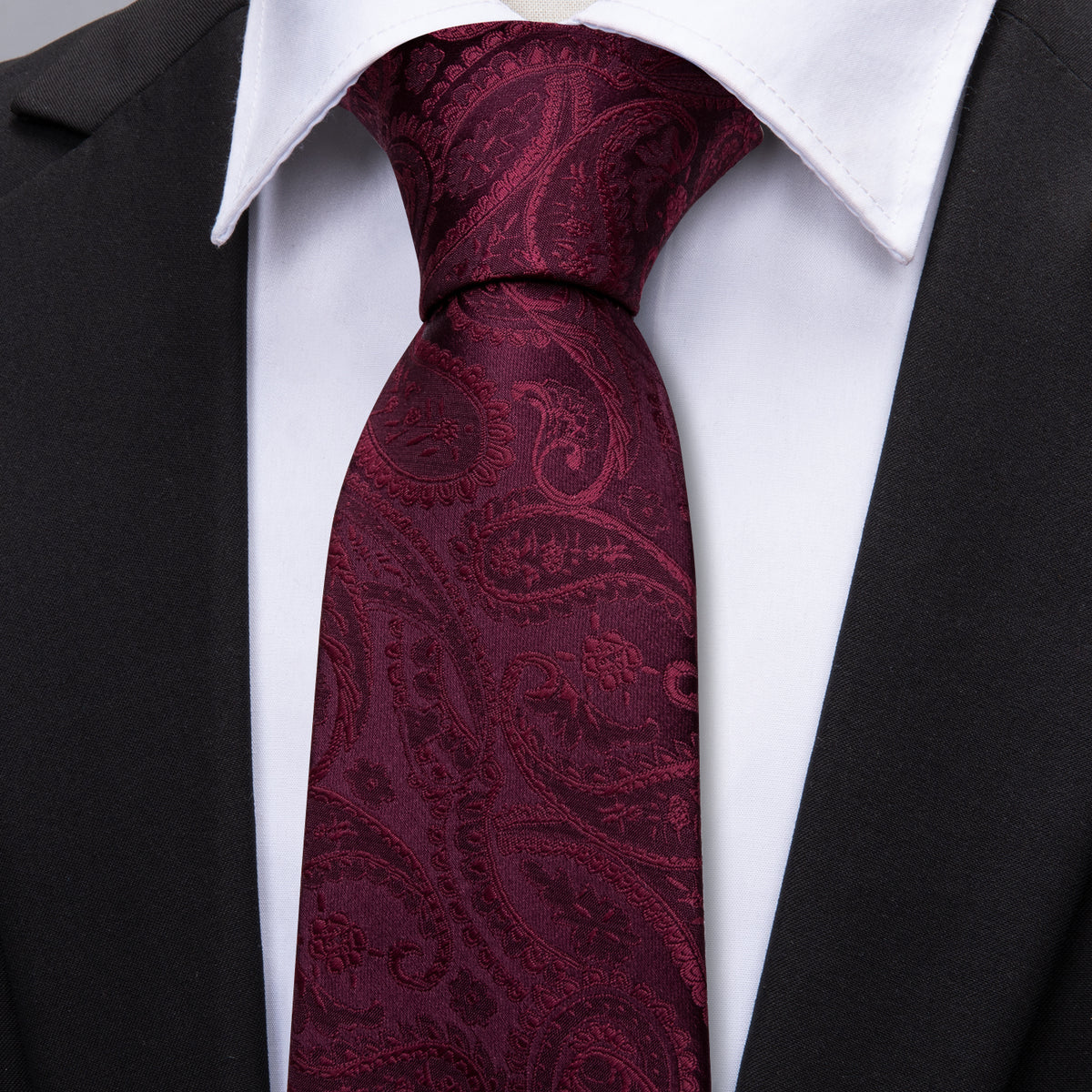Wine Paisley Tie, Pocket Square and Cufflinks Set tie sets    - Sophisticated Gentlemen