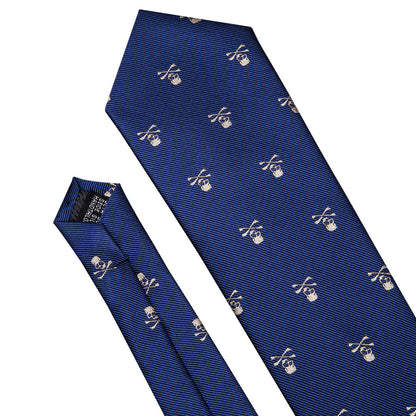 Navy Blue Novelty Skull Tie, Pocket Square and Cufflinks Set tie sets    - Sophisticated Gentlemen