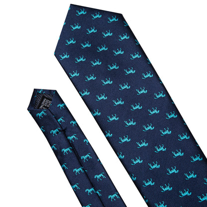 Blue Horse Novelty Tie, Pocket Square and Cufflinks Set tie sets    - Sophisticated Gentlemen