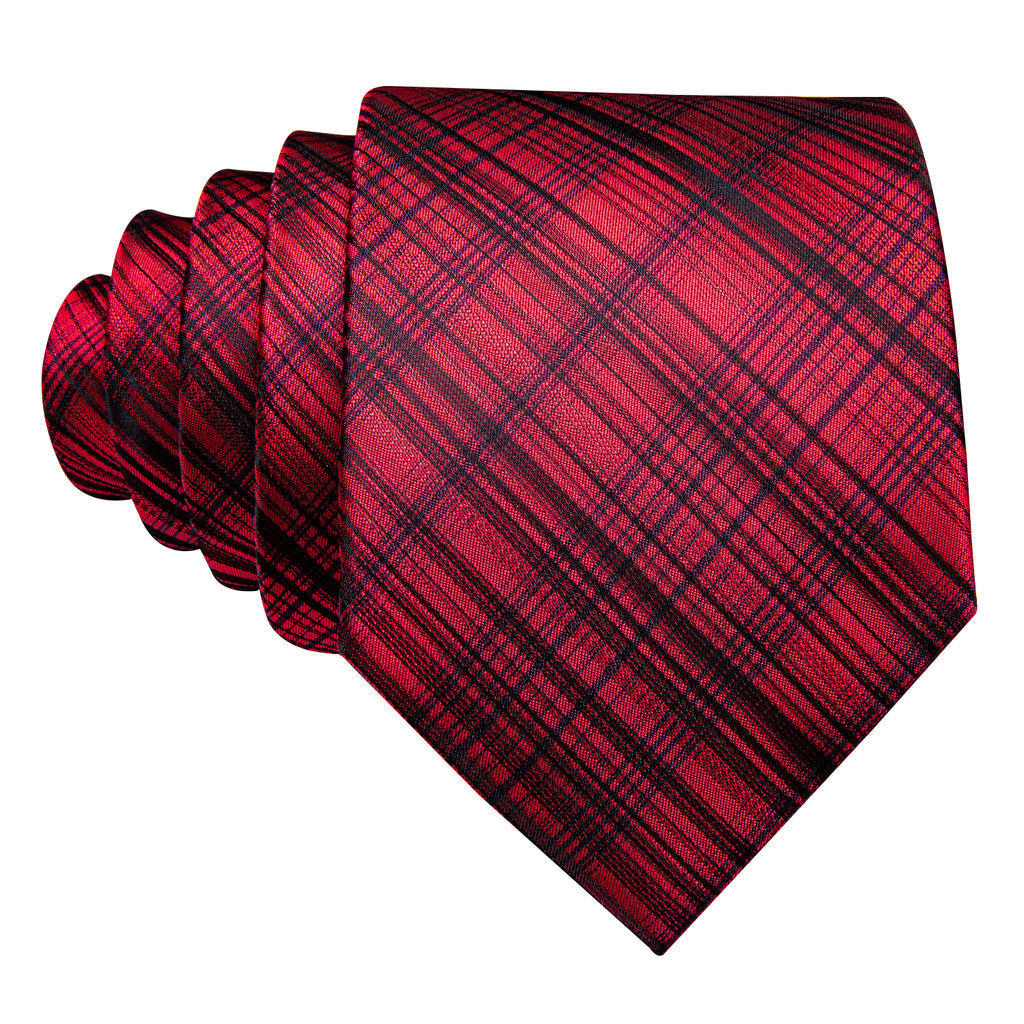 High Gloss Red Black Stripe Tie, Pocket Square and Cufflinks Set tie sets    - Sophisticated Gentlemen