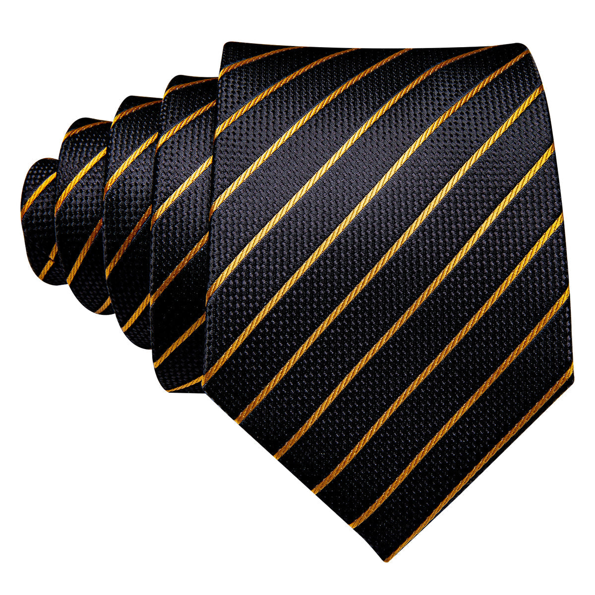 Gold Stripe Black Silk Tie, Pocket Square and Cufflinks Set tie sets    - Sophisticated Gentlemen