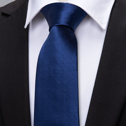 Dark Blue Novelty Silk Tie, Pocket Square and Cufflinks Set tie sets    - Sophisticated Gentlemen