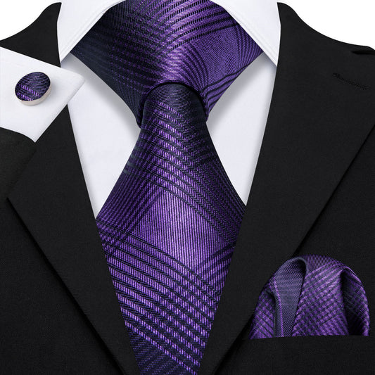 Purple Black Stripe Plaid Tie, Pocket Square and Cufflinks Set tie sets    - Sophisticated Gentlemen
