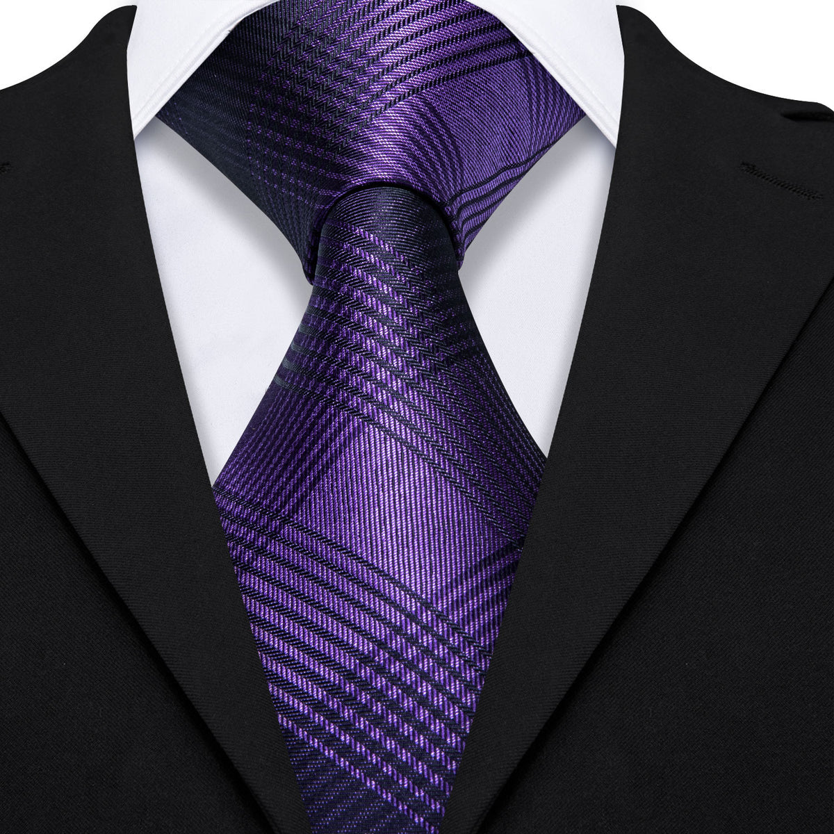 Purple Black Stripe Plaid Tie, Pocket Square and Cufflinks Set tie sets    - Sophisticated Gentlemen