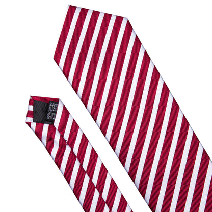 Red White Stripes Tie, Pocket Square and Cufflinks Set tie sets    - Sophisticated Gentlemen