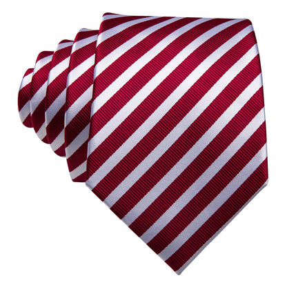 Red White Stripes Tie, Pocket Square and Cufflinks Set tie sets    - Sophisticated Gentlemen