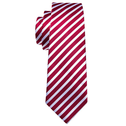 Red White Stripes Tie, Pocket Square and Cufflinks Set tie sets    - Sophisticated Gentlemen
