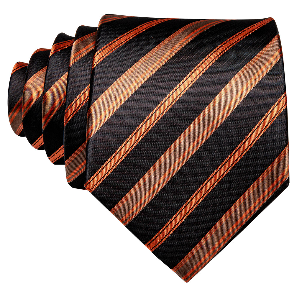 Black Orange Brown Stripe Tie, Pocket Square and Cufflinks Set tie sets    - Sophisticated Gentlemen