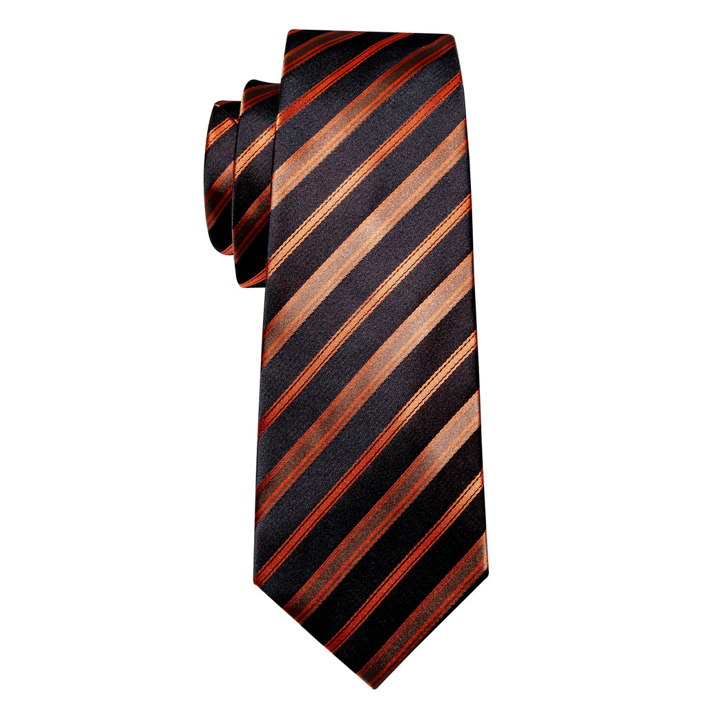 Black Orange Brown Stripe Tie, Pocket Square and Cufflinks Set tie sets    - Sophisticated Gentlemen