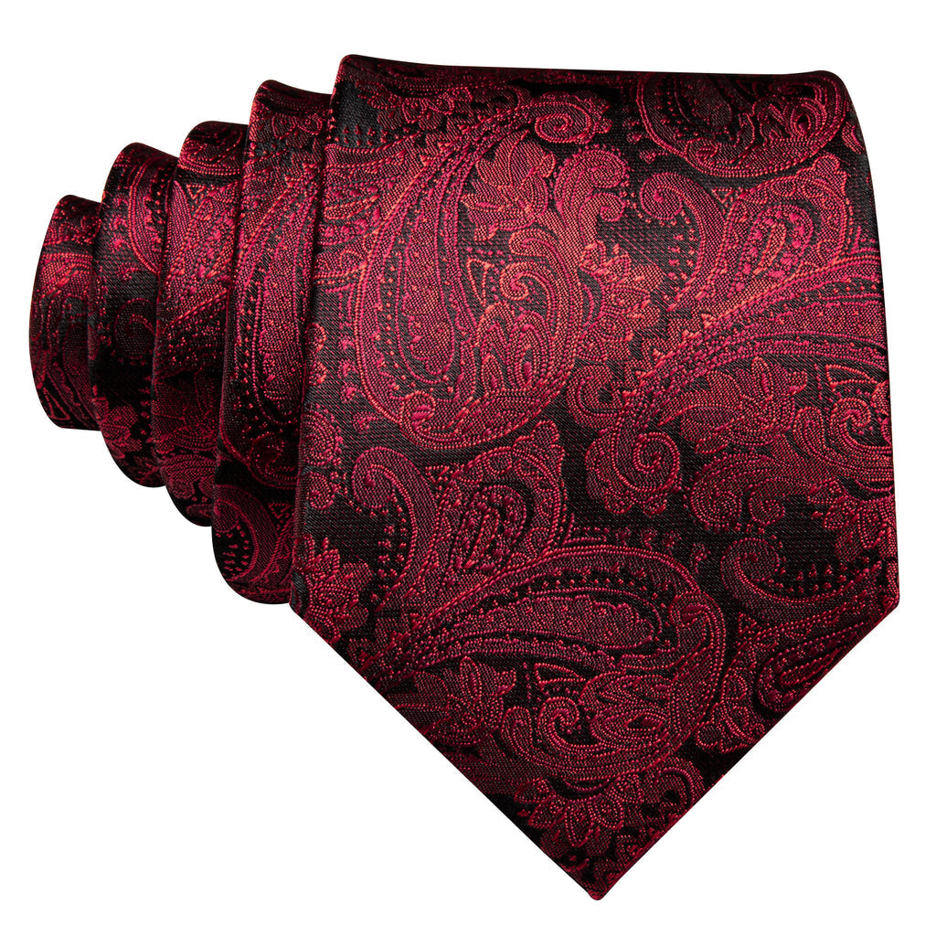 Luxury Black Red Paisley Tie, Pocket Square and Cufflinks Set tie sets    - Sophisticated Gentlemen
