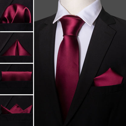 Burgundy Solid Tie, Pocket Square and Cufflinks Set tie sets    - Sophisticated Gentlemen