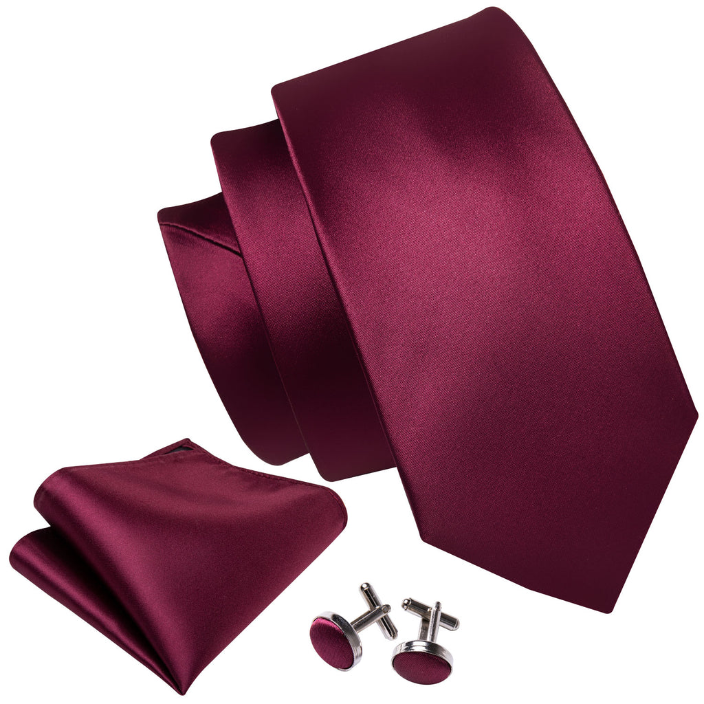 Burgundy Solid Tie, Pocket Square and Cufflinks Set tie sets    - Sophisticated Gentlemen