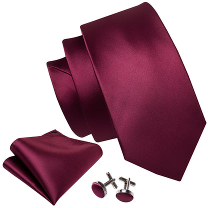 Burgundy Solid Tie, Pocket Square and Cufflinks Set tie sets    - Sophisticated Gentlemen