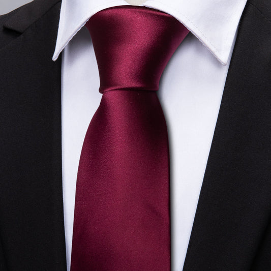 Burgundy Solid Tie, Pocket Square and Cufflinks Set tie sets    - Sophisticated Gentlemen
