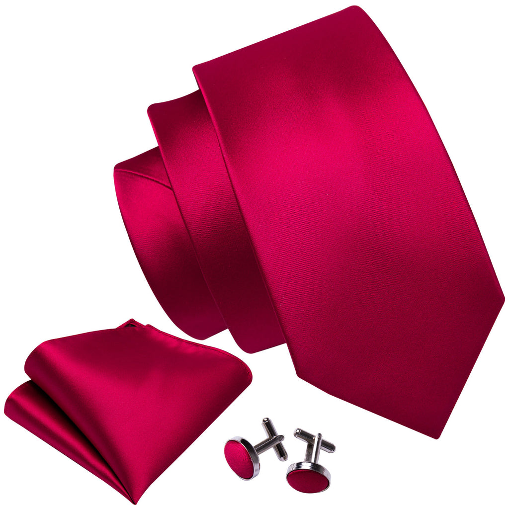 Red Satin Solid Tie, Pocket Square and Cufflinks Set tie sets    - Sophisticated Gentlemen
