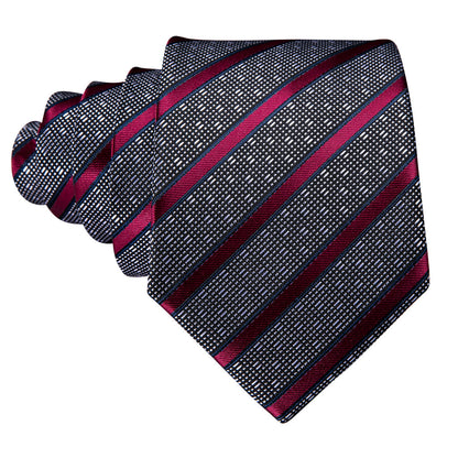 Gray Red Striped Silk Tie, Pocket Square and Cufflinks Set tie sets    - Sophisticated Gentlemen