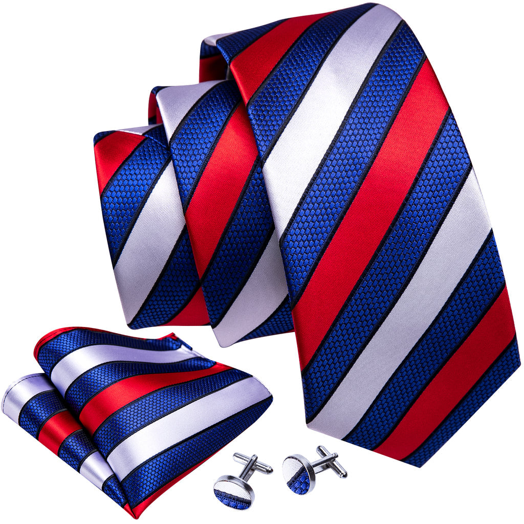Blue Red Geometric Novelty Tie, Pocket Square and Cufflinks Set tie sets    - Sophisticated Gentlemen