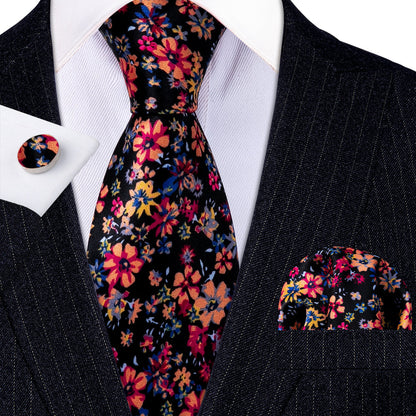 Colorful Novelty Flower Silk Tie, Pocket Square and Cufflinks Set tie sets    - Sophisticated Gentlemen