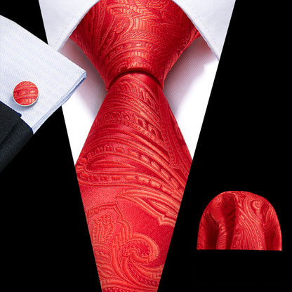 Red Paisley Silk Tie, Pocket Square and Cufflinks Set tie sets    - Sophisticated Gentlemen
