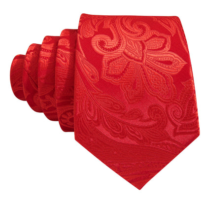 Red Paisley Silk Tie, Pocket Square and Cufflinks Set tie sets    - Sophisticated Gentlemen